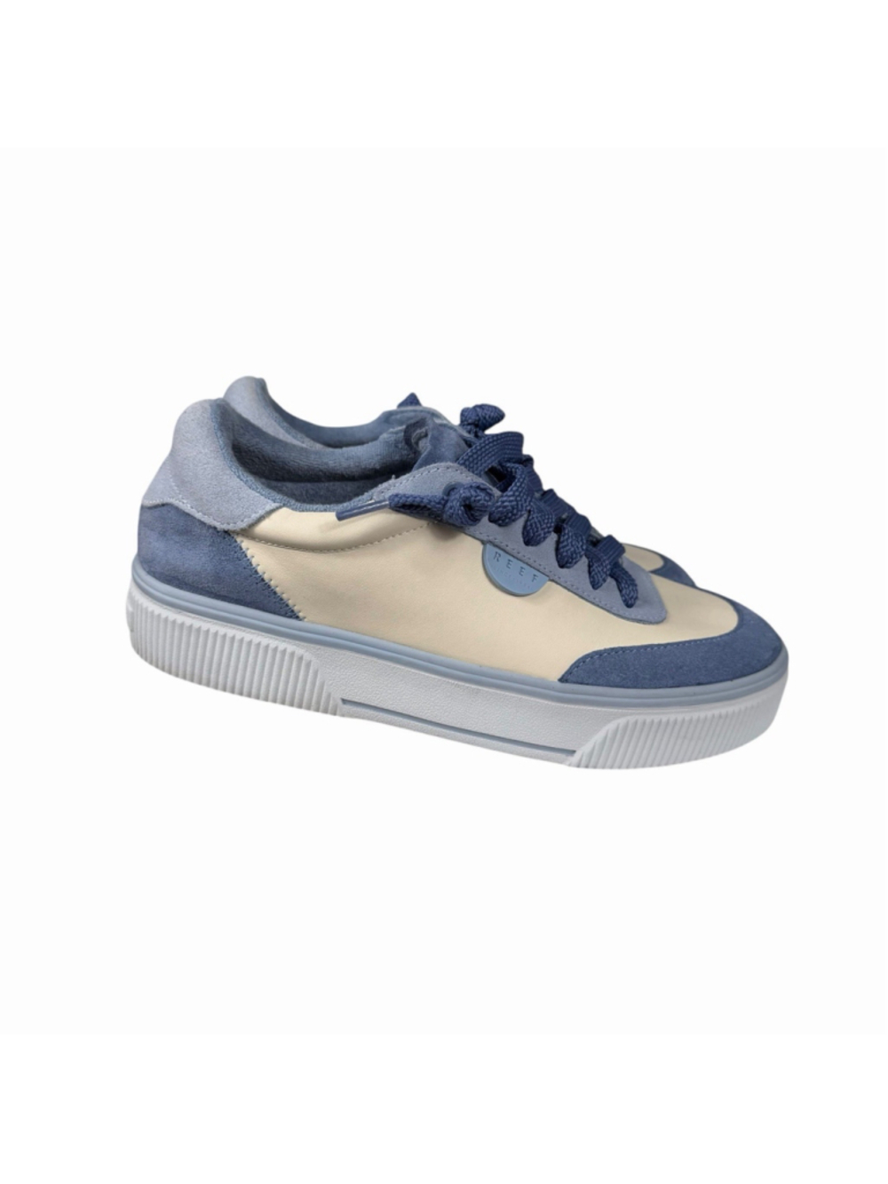 Reef Women's Leather Lay Day Lift Platform Sneaker Cream and Blue Size 11